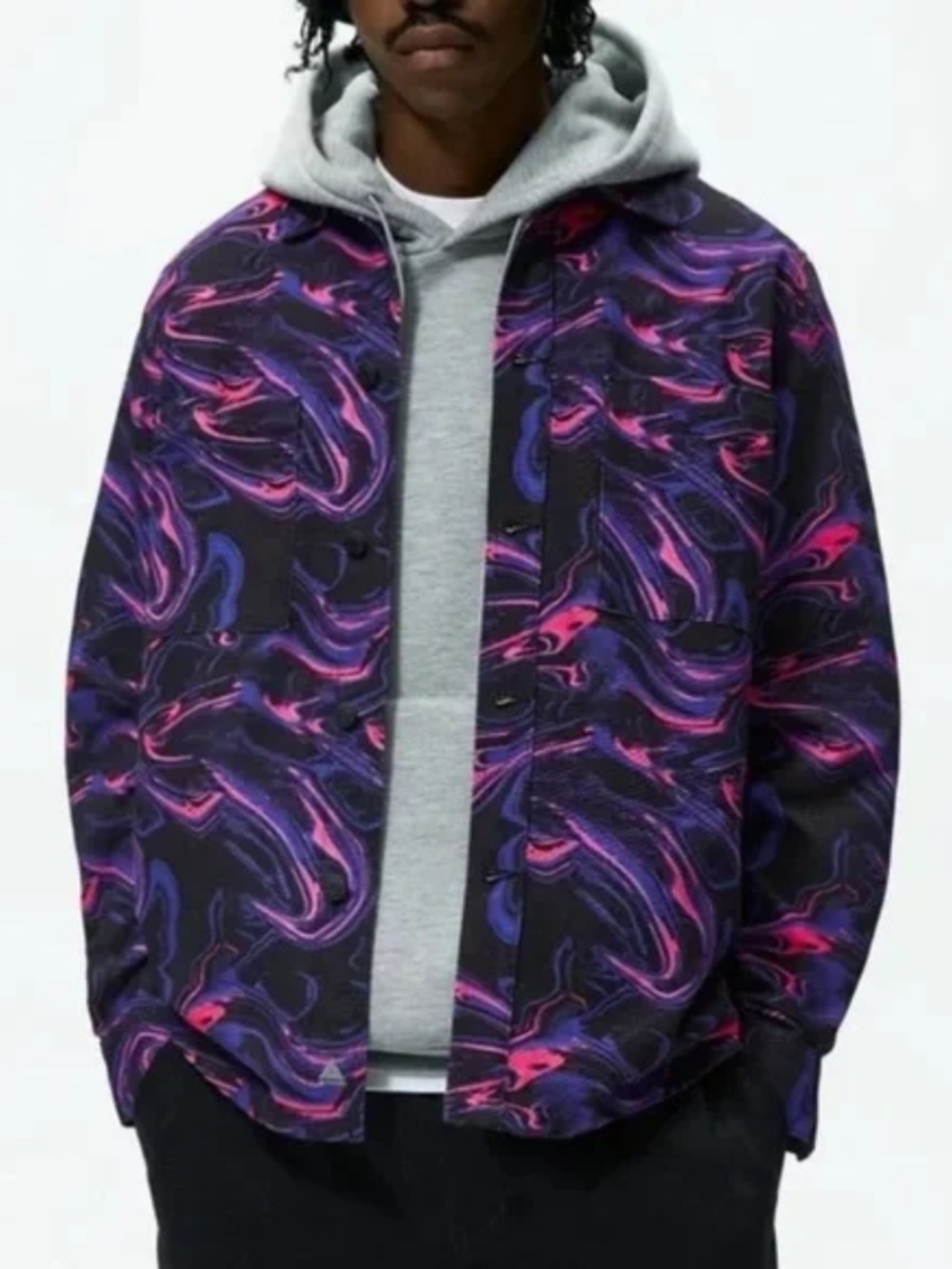 Zara Mens Purple Pink Abstract Marbled Printed Relaxed Fit Overshirt XL